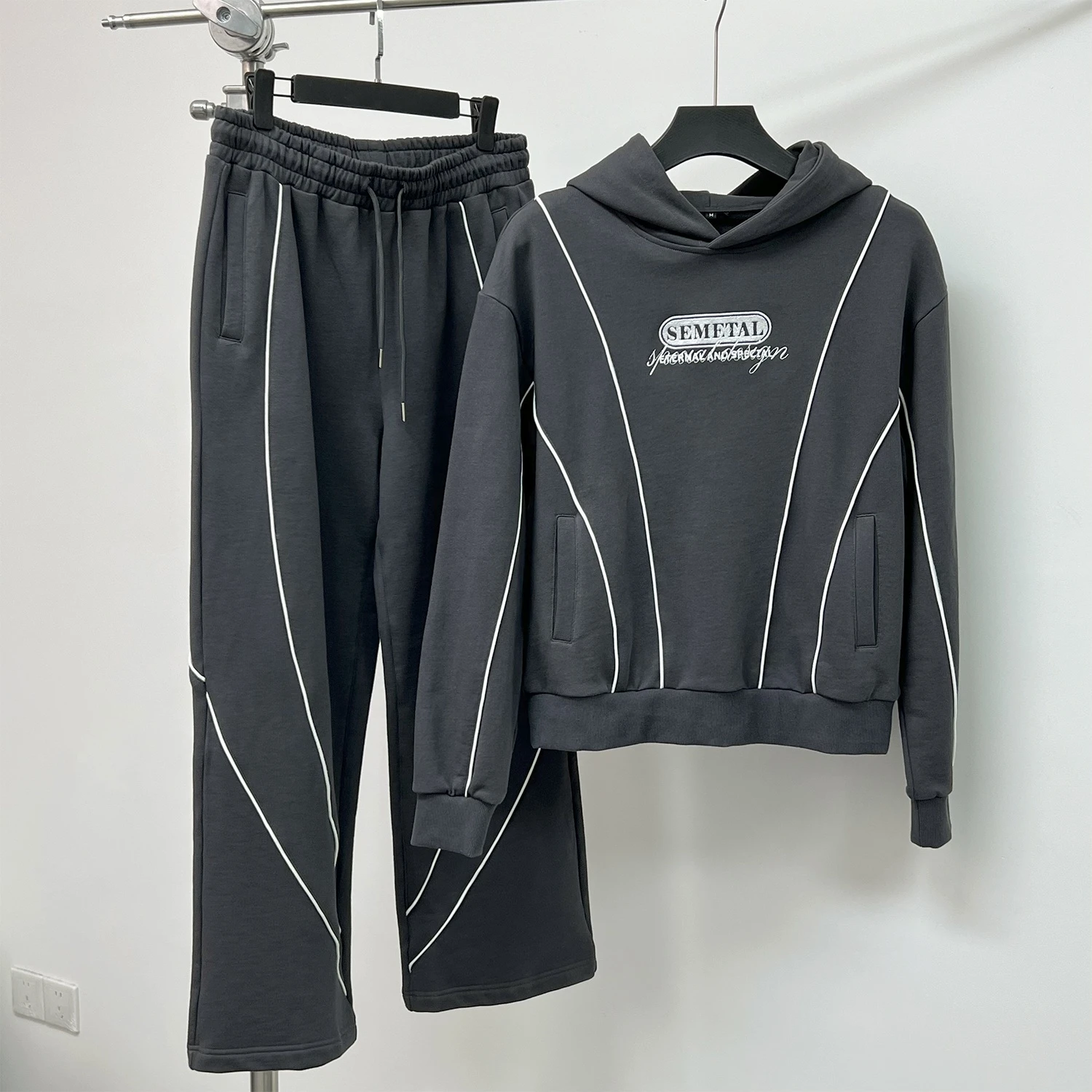 Ensemble de sweats à capuche et pantalons de survêtement QIANSHI en molleton épais, surdimensionnés, avec broderie personnalisée,